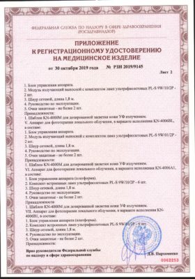 Уф лампа Kernel KN-4006BL1D (на аккумуляторах) 5 Сертификат Kernel KN 4006 стр 3